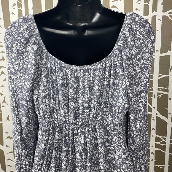 Sadie & Sage Washed Gauze Ditsy Floral U-Neck Boho Tunic Top Gray White sz M - Picture 5 of 14